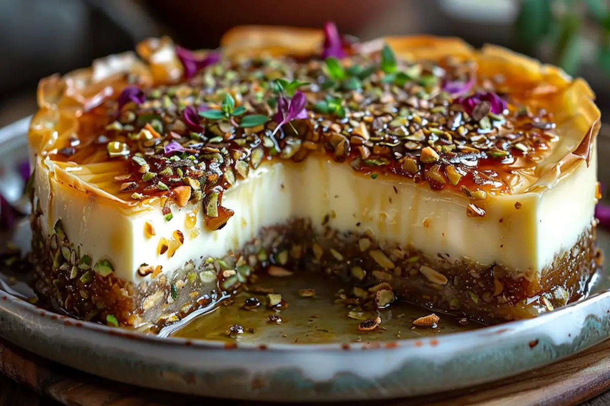 honey pistachio baklava cheesecake